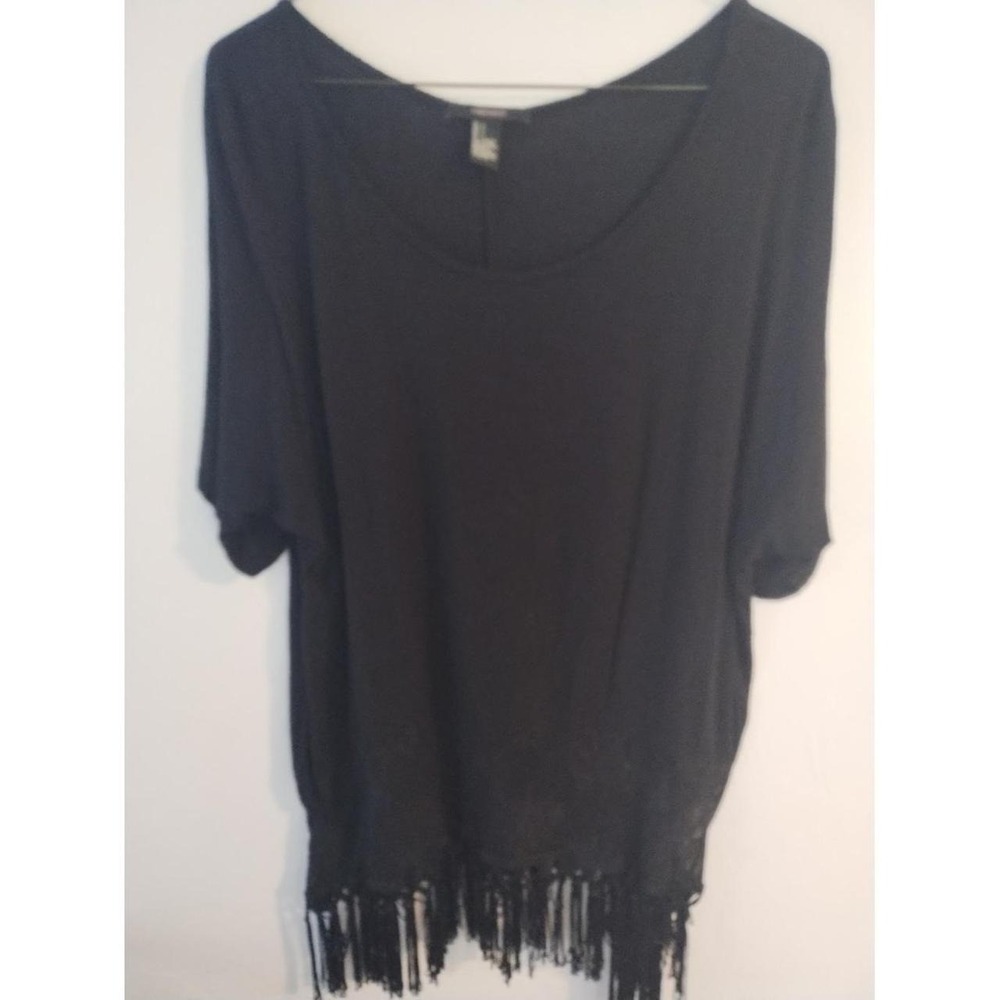 Forever 21 Fringed black shirt, size L Black shirt has fringe accents, boho